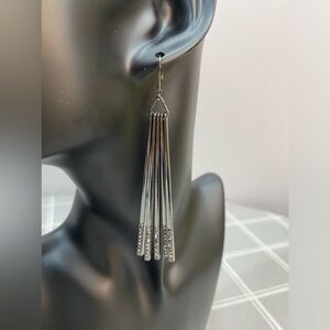 Earrings Pierced Gunmetal Rhinestones Black Long Drop Dangle Statement Jewelry